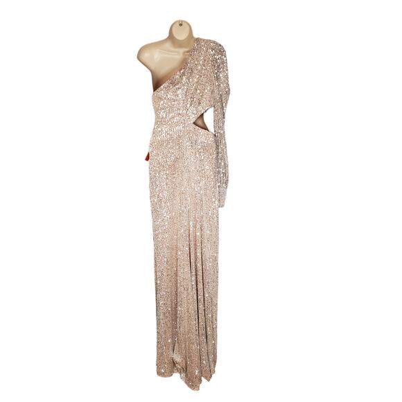 Mac Duggal Sequined One Shoulder Cut Out Gown Silver 26730 Size 8 New - Picture 5 of 14